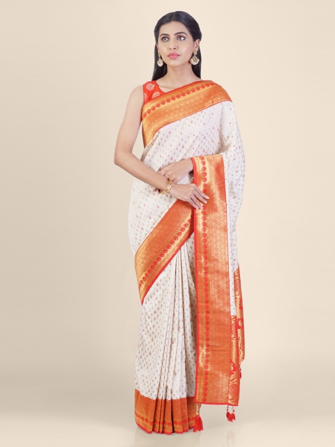 

Hastakala Red & Cream-Coloured Silk Blend Woven Design Saree