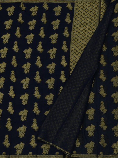 

Pothys Navy Blue & Gold-Toned Poly Georgette Woven Design Saree