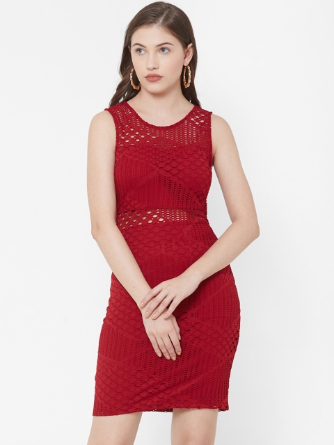 

bebe Women Maroon Self Design Sheath Dress