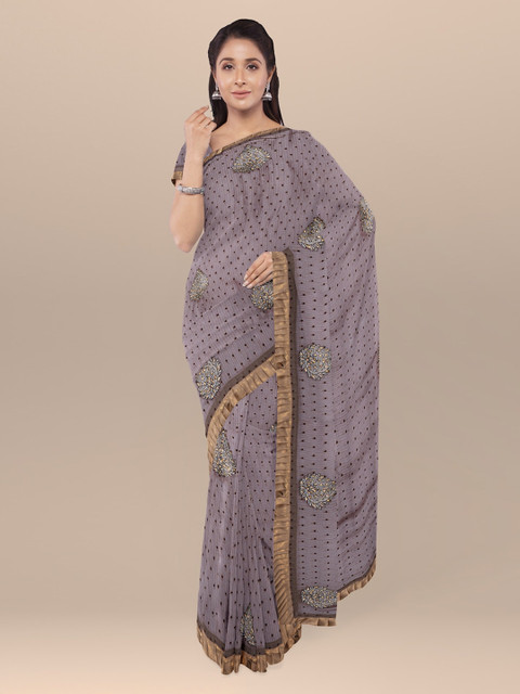 

KLM Fashion Mall Grey Printed Poly Georgette Saree