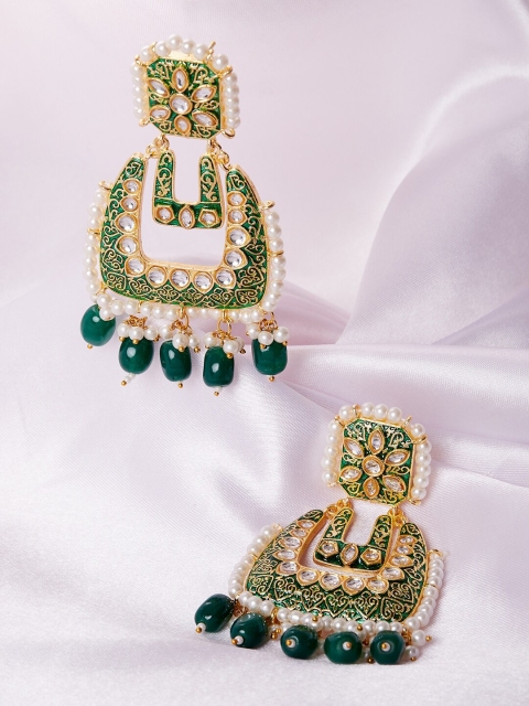 

GloBox By ZeroKaata Green & Gold-Toned Classic Drop Earrings