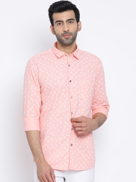 

Richlook Men Peach-Coloured Standard Slim Fit Printed Casual Shirt