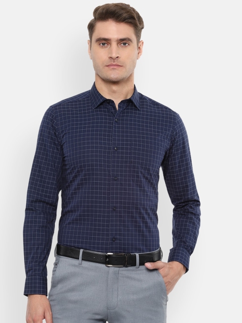 

Louis Philippe Men Navy Blue & White Slim Fit Checked Formal Shirt