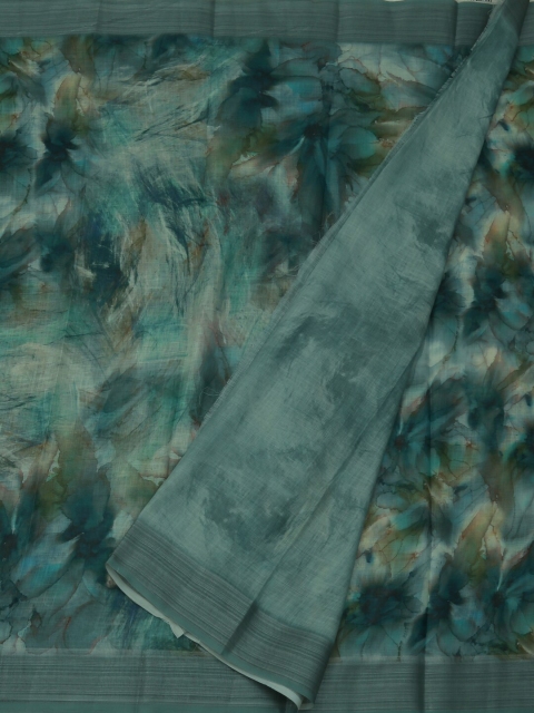 Pothys Green Printed Linen Blend Saree