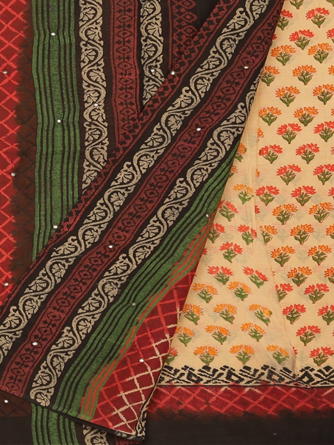 

Pothys Cream & Red Pure Cotton Printed Saree