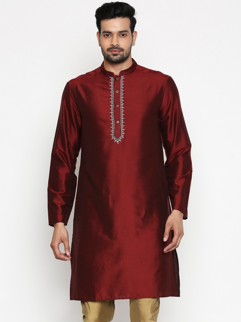 

indus route by Pantaloons Men Maroon Solid Straight Kurta