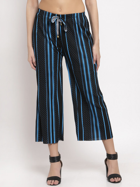 

KLOTTHE Women Turquoise Blue Striped Straight-Fit Palazzo