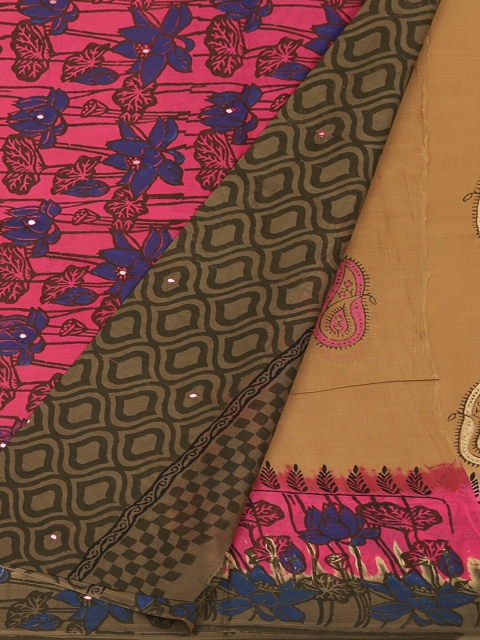 

Pothys Pink & Brown Pure Cotton Printed Saree
