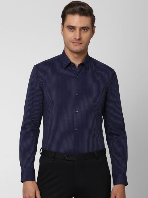 Peter England Men Navy Blue Regular Fit Striped Formal Shirt