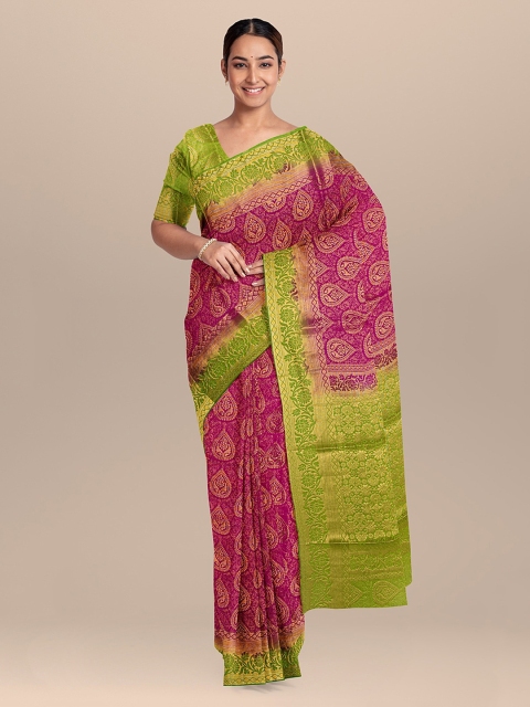 

KLM Fashion Mall Pink & Green Silk Blend Woven Design Saree