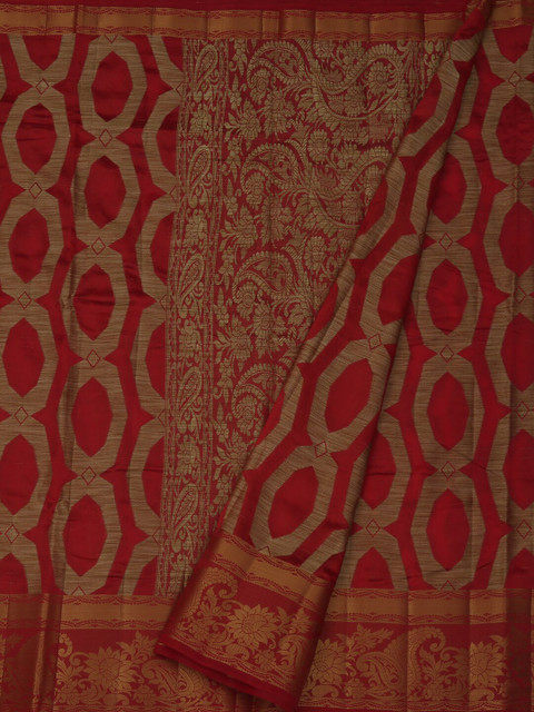 

Pothys Red & Gold-Toned Jute Silk Woven Design Saree