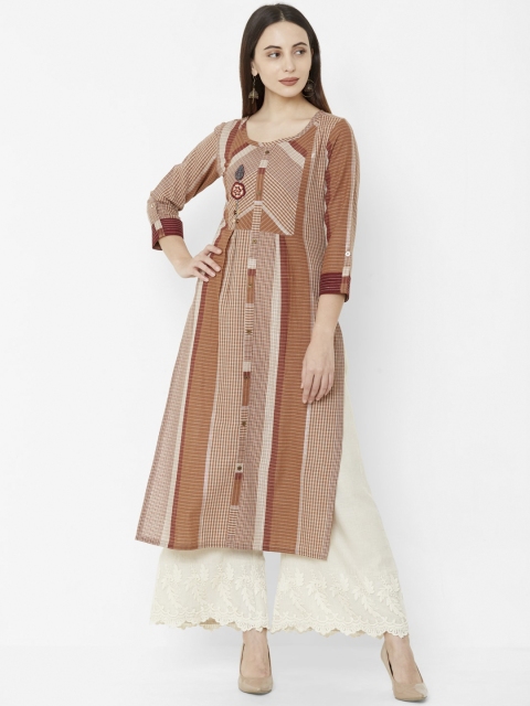 

Os Women Brown Printed A-Line Kurta