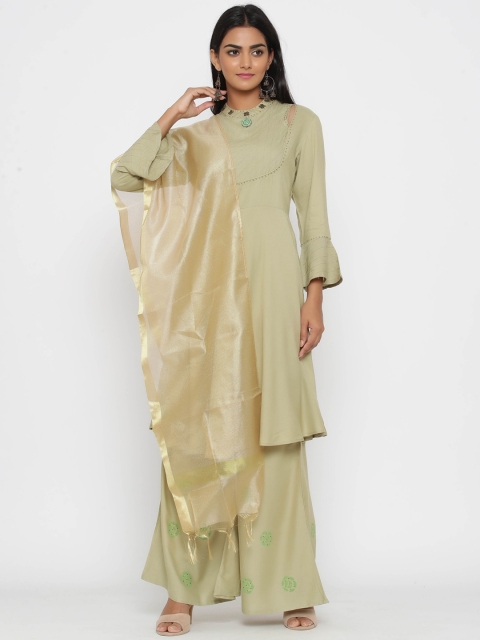 

WomenMagic Women Green Solid Kurta with Palazzos & Dupatta