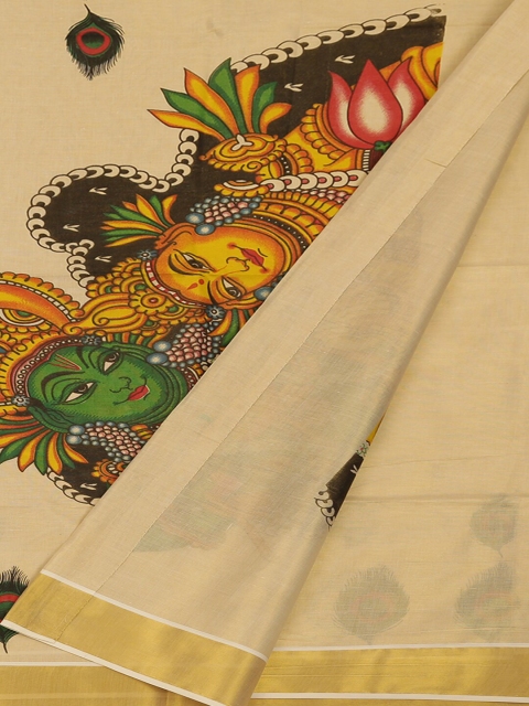 

Pothys Cream-Coloured Striped Pure Cotton Saree