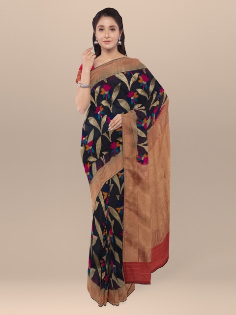 

KLM Fashion Mall Black & Red Silk Blend Printed Saree