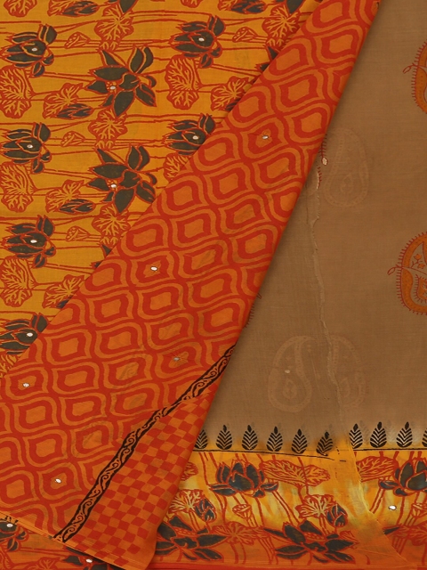 

Pothys Orange & Brown Pure Cotton Printed Saree