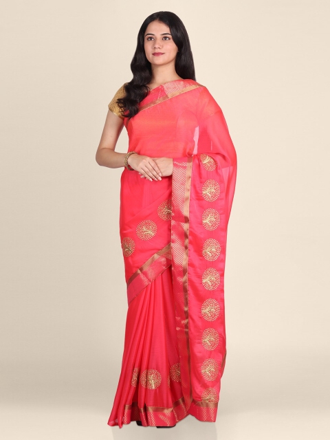 

CLAI WORLD Pink & Gold-Toned Silk Blend Solid Saree