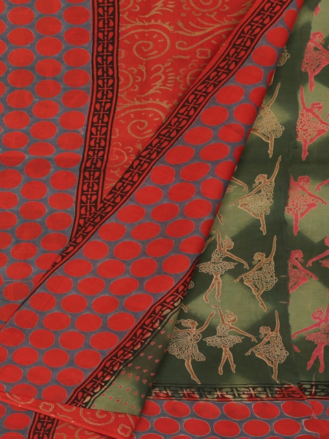 

Pothys Green & Red Pure Cotton Printed Saree