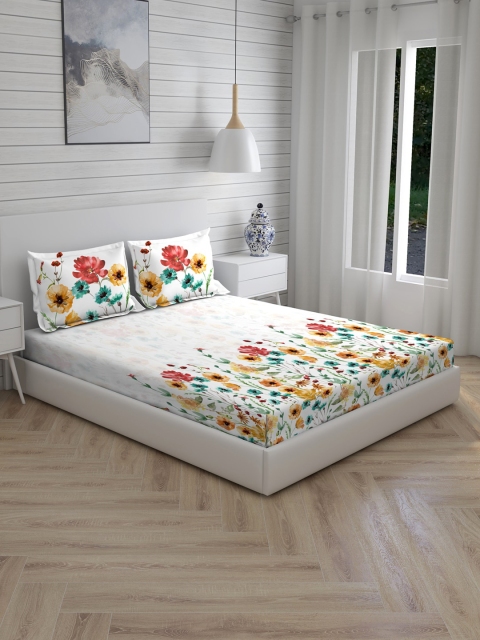 

Boutique Living India White & Yellow Printed Double Bedsheet with 2 Pillow Covers
