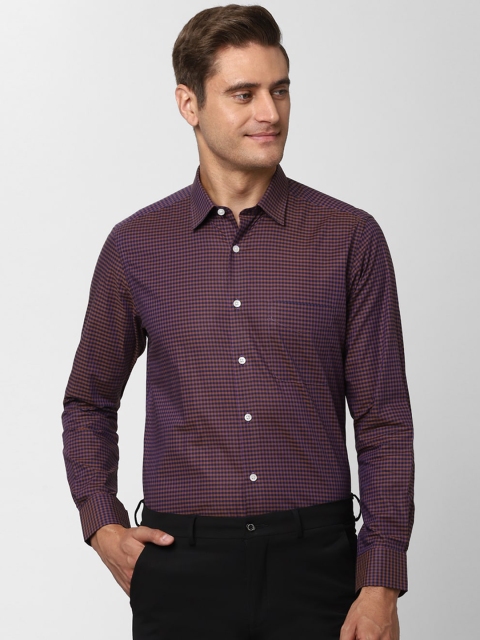 

Peter England Elite Men Brown & Blue Regular Fit Checked Formal Shirt
