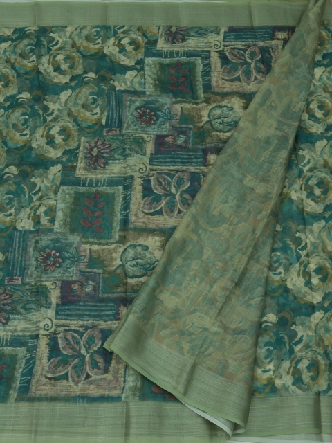

Pothys Green Printed Linen Blend Saree
