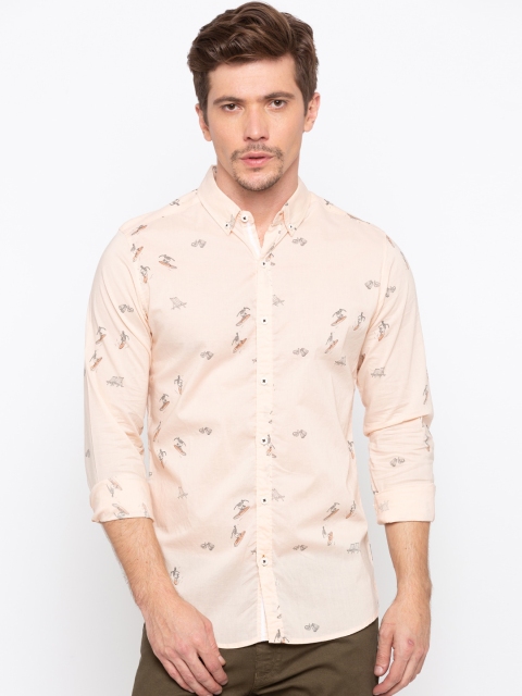 

SPYKAR Men Peach-Coloured Slim Fit Printed Casual Shirt