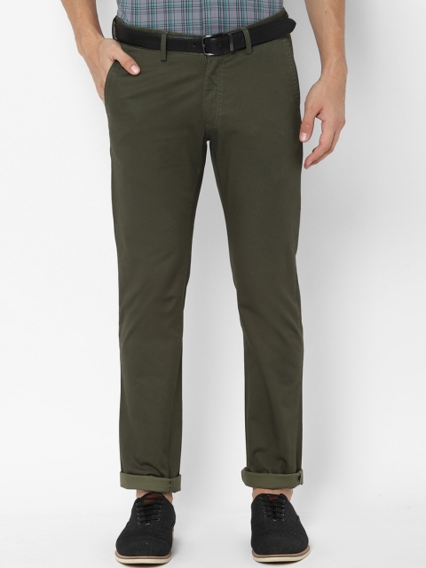 

Allen Solly Men Olive Green Slim Fit Self Design Regular Trousers
