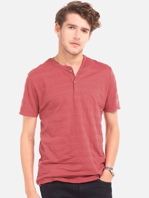 

Cherokee Men Red Solid Henley Neck T-shirt