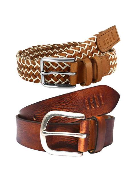 

echt Men Set Of 2 Genuine Leather Belts, Brown
