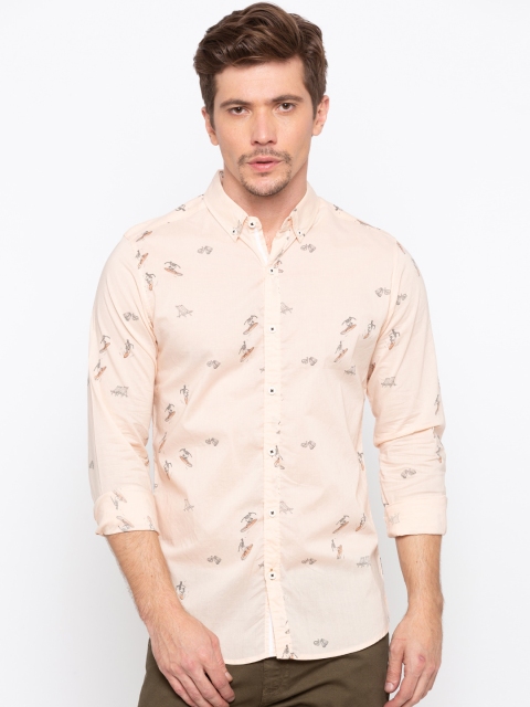 

SPYKAR Men Peach-Coloured Slim Fit Printed Casual Shirt