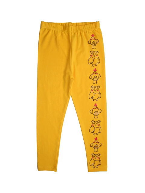 

KiddoPanti Girls Yellow & Black Printed Ankle-Length Leggings