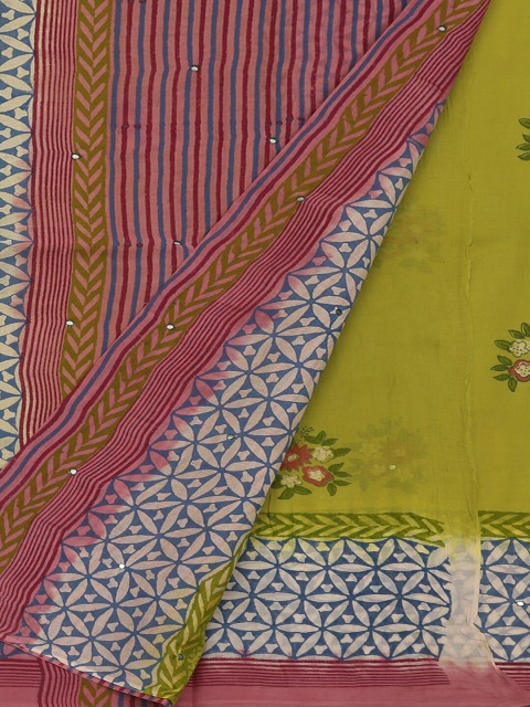 

Pothys Lime Green & Pink Pure Cotton Striped Saree