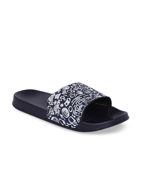 

Bewakoof Women Navy Blue & White Solid Sliders