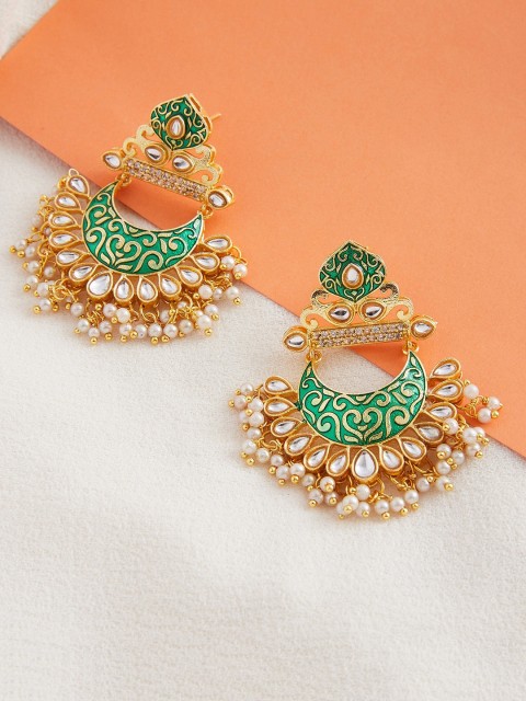 

GloBox By ZeroKaata Gold-Plated & Green Crescent Shaped Chandbalis