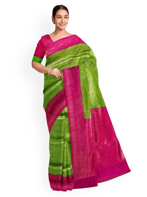 

KLM Fashion Mall Green & Pink Silk Blend Woven Design Saree