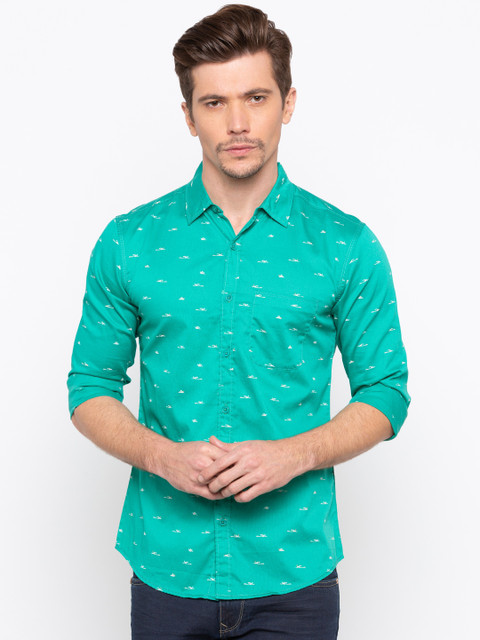 

SPYKAR Men Green Slim Fit Printed Casual Shirt