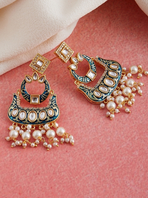 

GloBox By ZeroKaata Navy Blue & White Geometric Drop Earrings