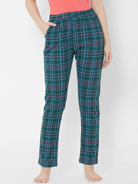 

Sweet Dreams Women Green & Blue Checked Lounge Pants