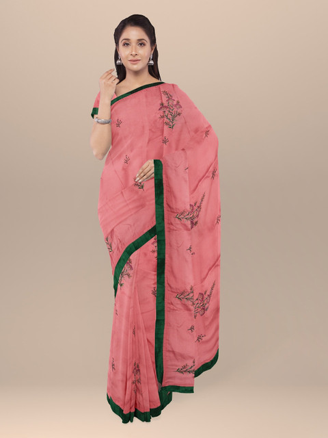 

KLM Fashion Mall Peach-Coloured Embroidered Silk Blend Saree