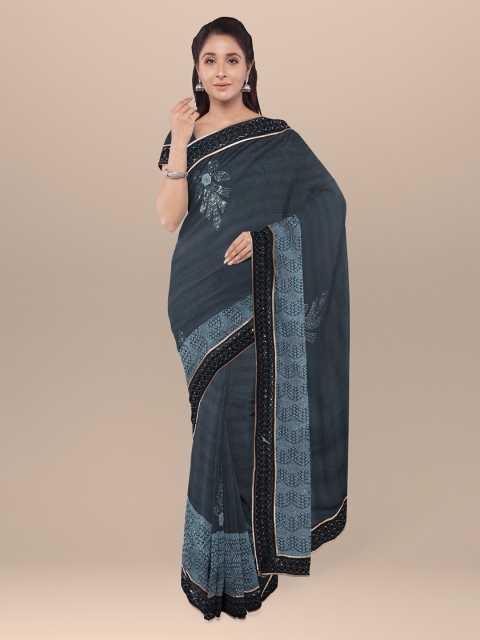 

KLM Fashion Mall Black Embellished Silk Blend Saree