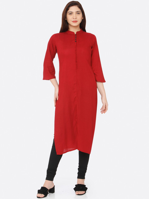 

RAISIN Women Red Solid Straight Kurta