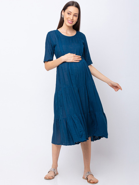 

MomToBe Women Blue Solid Maternity & Feeding Fit and Flare Dress