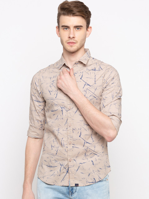 

SPYKAR Men Beige & Blue Slim Fit Printed Casual Shirt