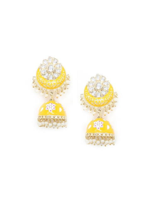 

Kairi Yellow & White Floral Pearl Jhumkas