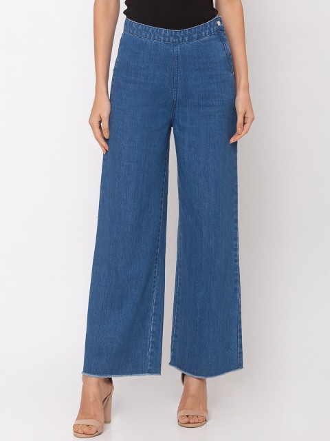 

TARAMA Women Blue Wide Leg High-Rise Clean Look Jeans