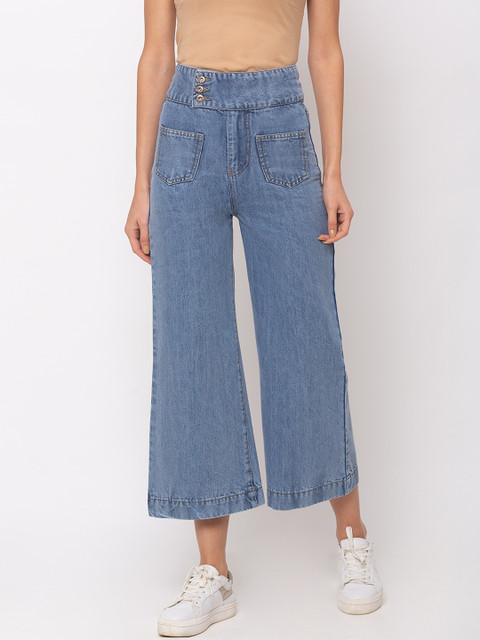

TARAMA Women Blue Wide Leg High-Rise Clean Look Jeans