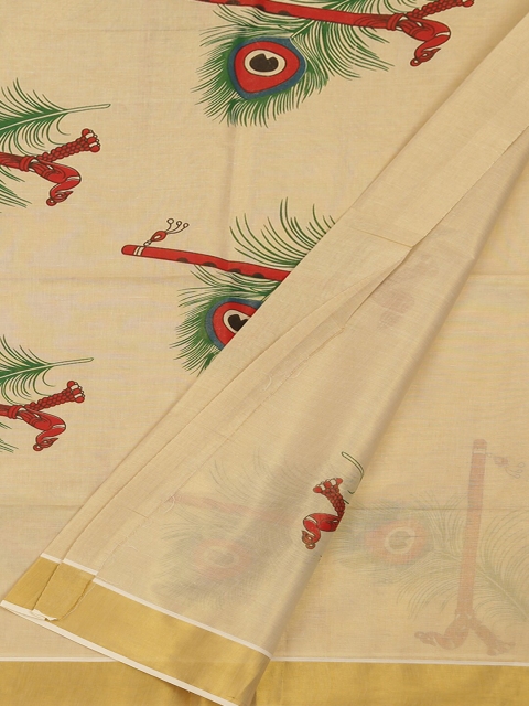 

Pothys Cream-Coloured Printed Pure Cotton Saree