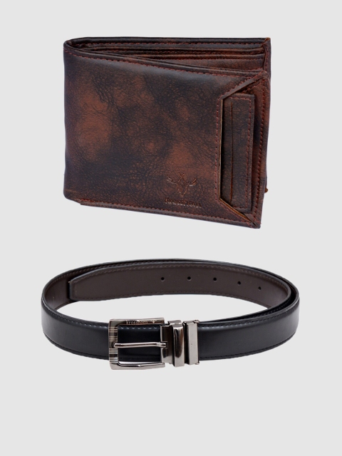 

Krosshorn Men Belt & RFID Leather Wallet Gift Combo, Brown