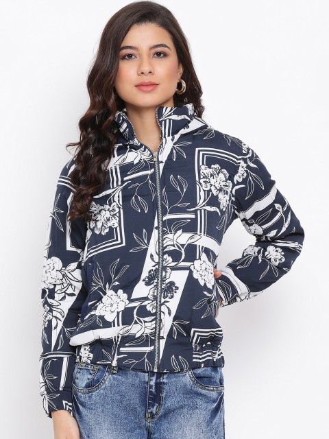 

Oxolloxo Women Navy Blue Printed Tailored Jacket