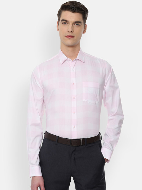 

Van Heusen Men Pink & White Slim Fit Checked Formal Shirt
